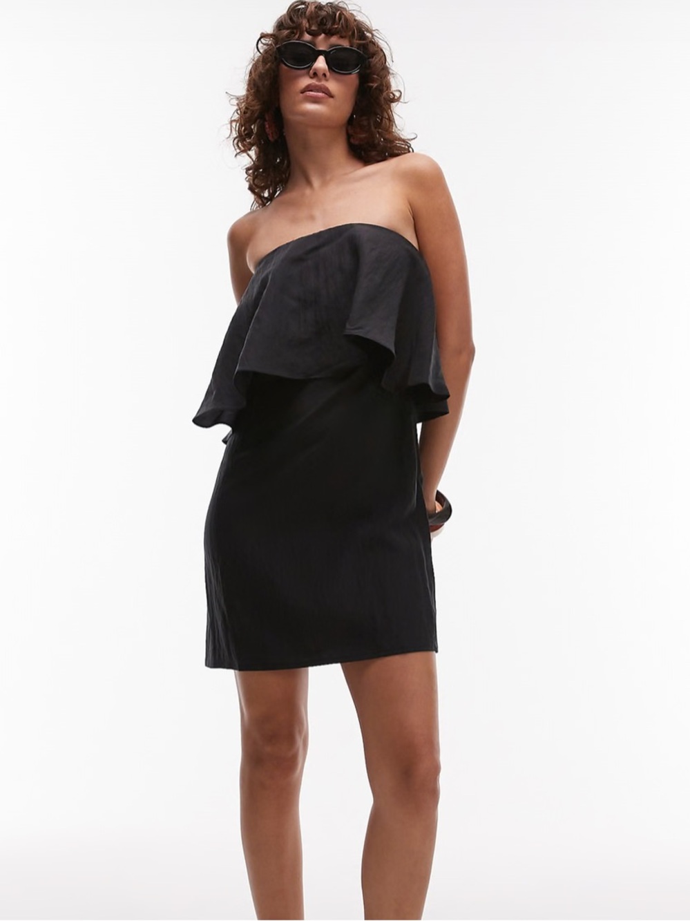 Mango Black Strapless Ruffle Mini Dress Size 4 NWT